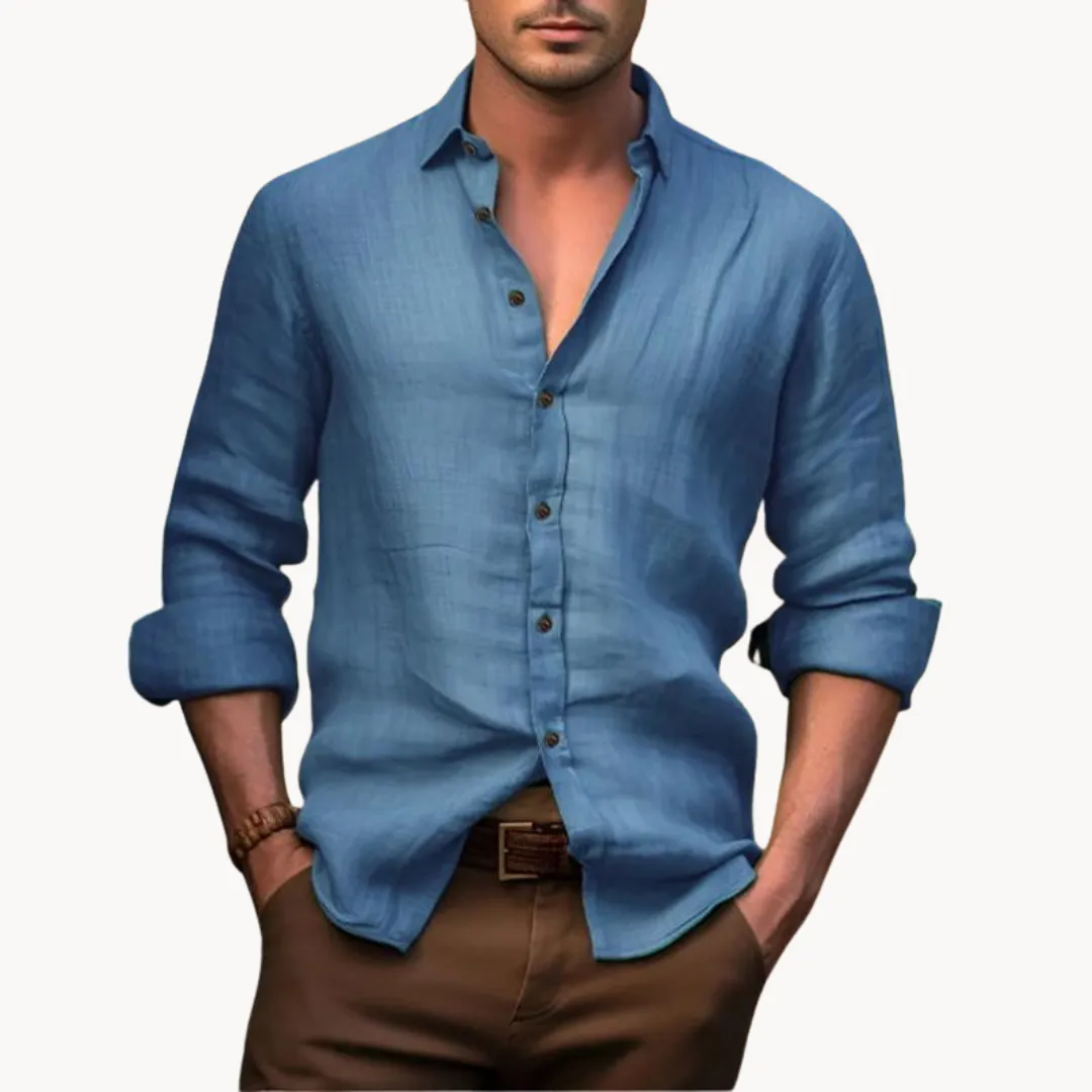 Men’s Linen Button-Up Shirt – Slim Fit – Long Sleeves – Lightweight Summer Essential