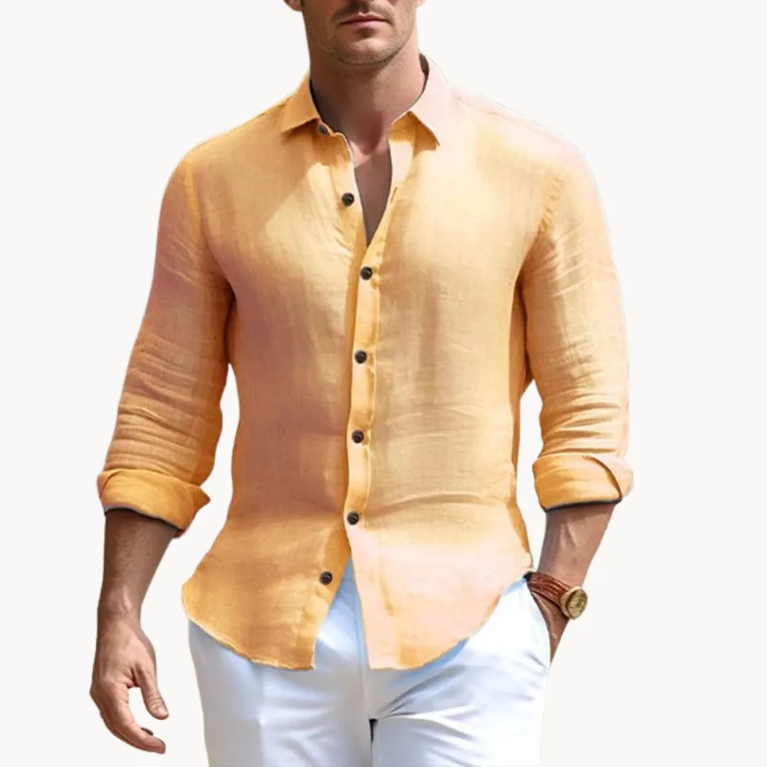 Men’s Linen Button-Up Shirt – Slim Fit – Long Sleeves – Lightweight Summer Essential