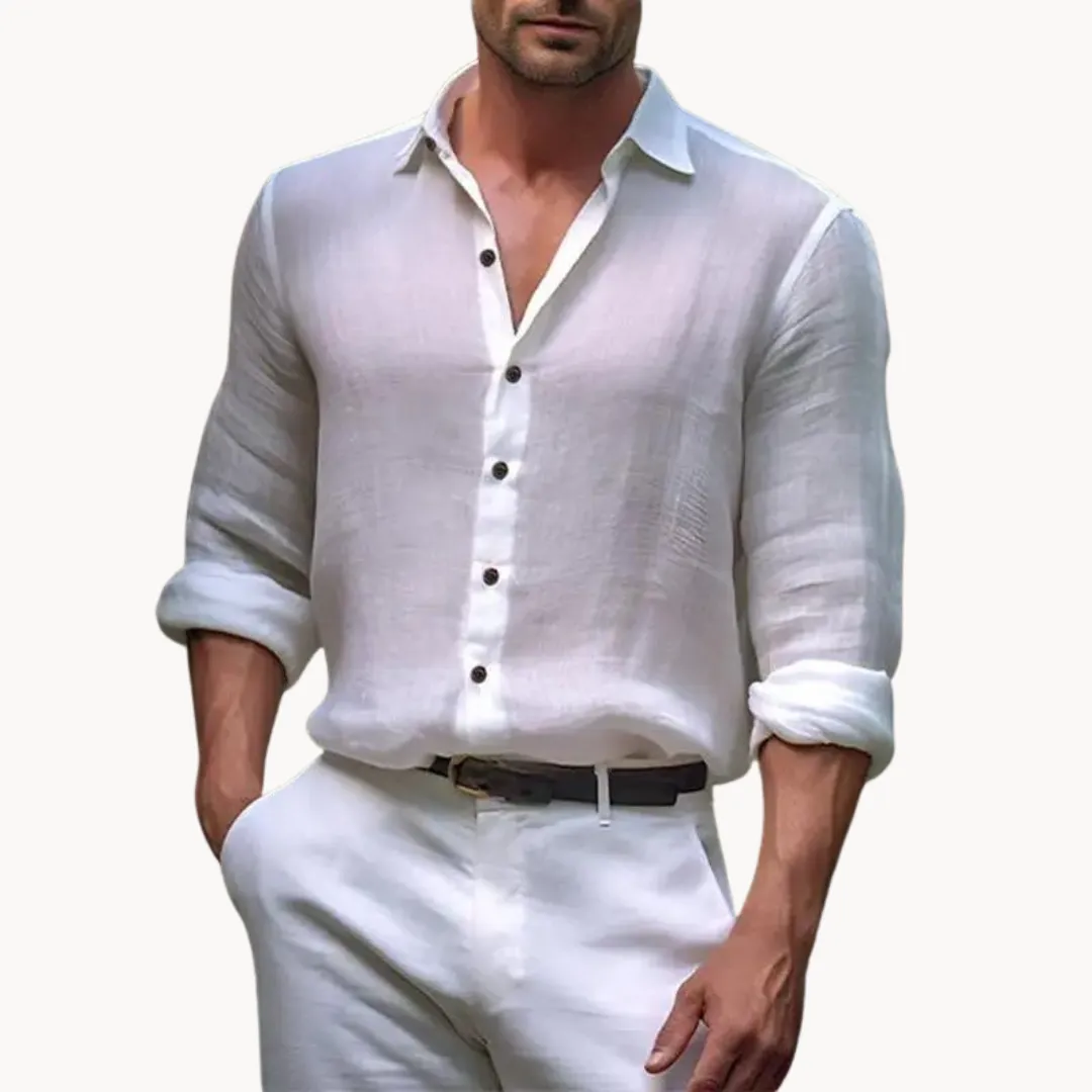 Men’s Linen Button-Up Shirt – Slim Fit – Long Sleeves – Lightweight Summer Essential