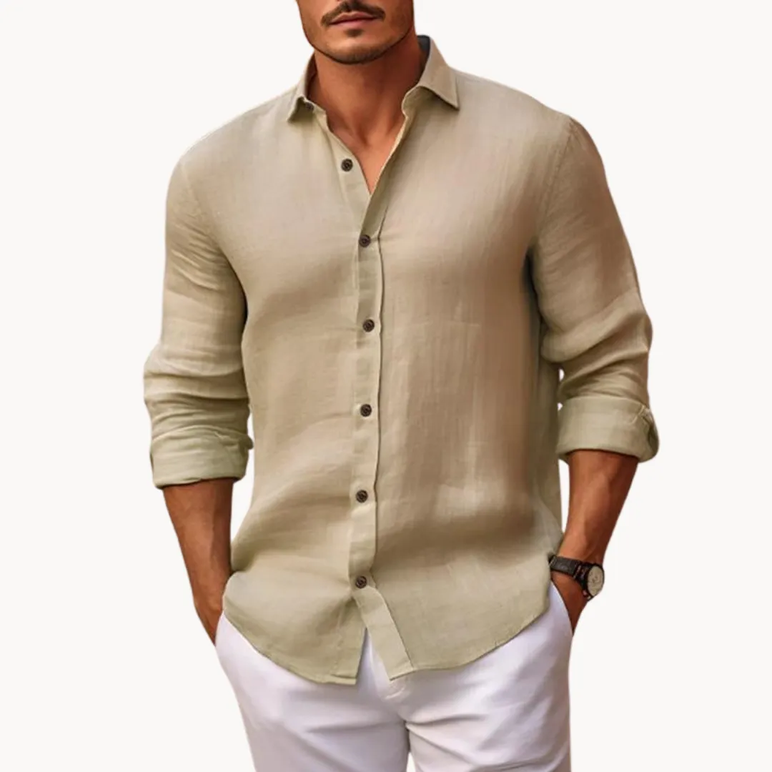 Men’s Linen Button-Up Shirt – Slim Fit – Long Sleeves – Lightweight Summer Essential