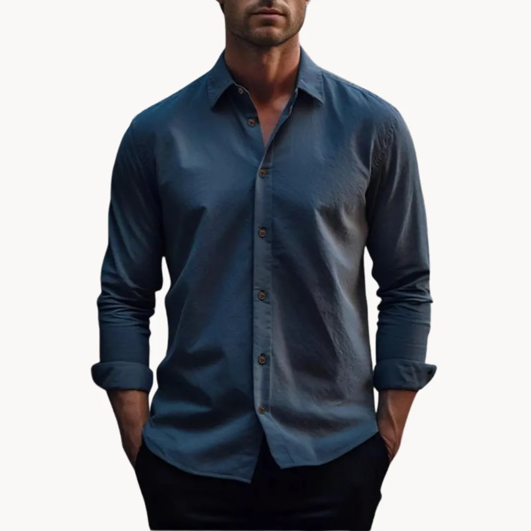 Men’s Linen Button-Up Shirt – Slim Fit – Long Sleeves – Lightweight Summer Essential