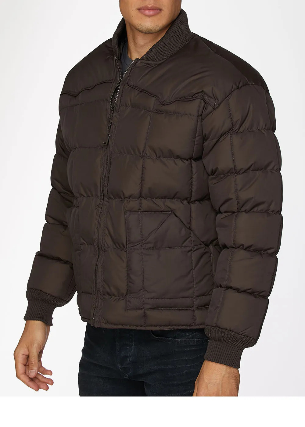 Men's Nylon Quilted Puffer Jacket-NJ629-Brown