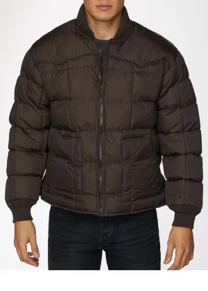 Men's Nylon Quilted Puffer Jacket-NJ629-Brown
