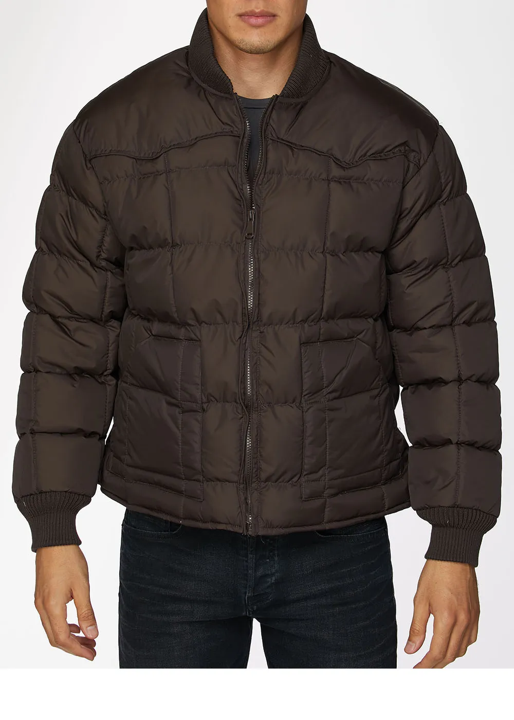 Men's Nylon Quilted Puffer Jacket-NJ629-Brown