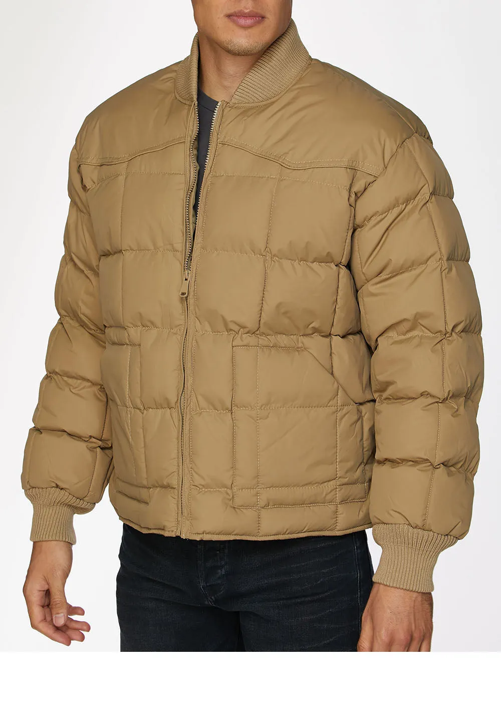 Men's Nylon Quilted Puffer Jacket-NJ629-Khaki