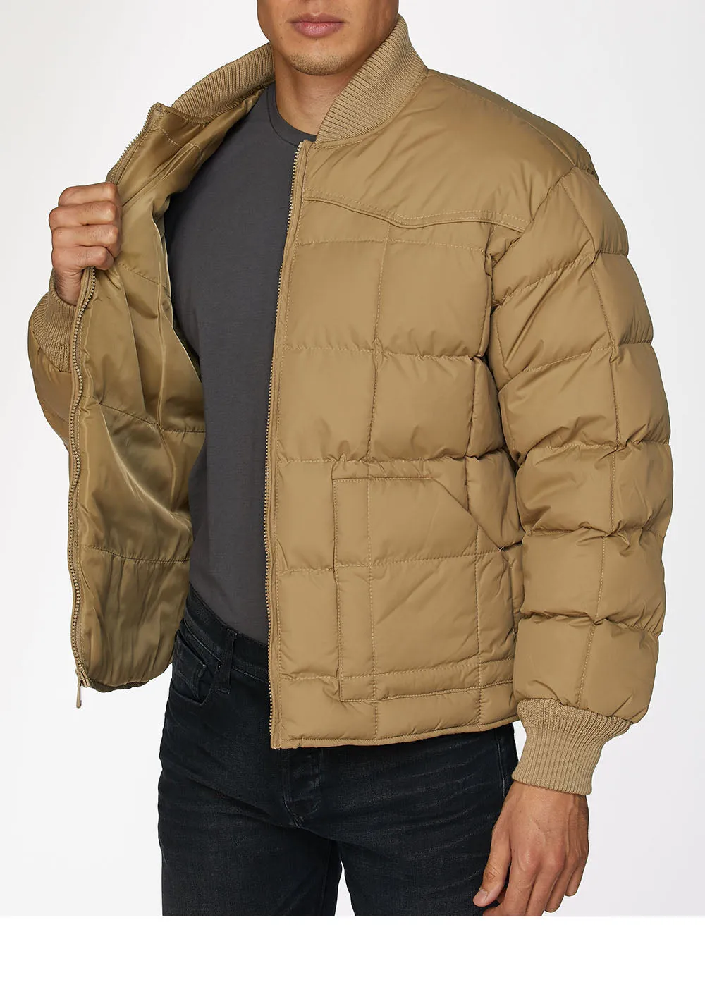 Men's Nylon Quilted Puffer Jacket-NJ629-Khaki