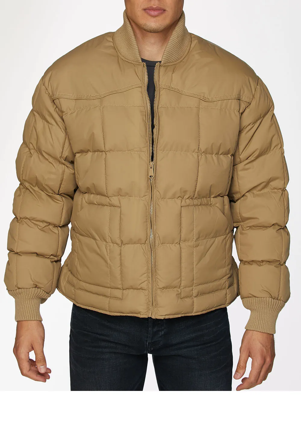 Men's Nylon Quilted Puffer Jacket-NJ629-Khaki