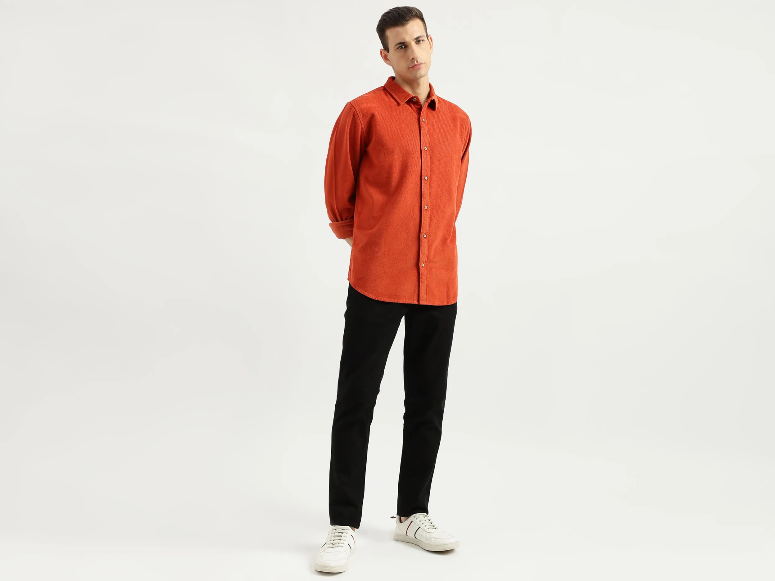 Men's Regular Fit Spread Collar Textured Shirts