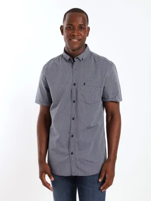 Men's Short Sleeve Pin Feather Stripe Shirt - Navy