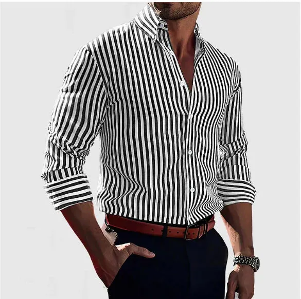 Men’s Striped Shirt – Button-Up – Long Sleeve – Smart Fit – Casual to Business