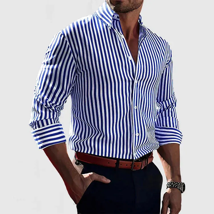 Men’s Striped Shirt – Button-Up – Long Sleeve – Smart Fit – Casual to Business