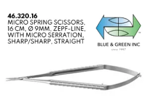 Micro Spring Scissors, 16cm, Micro serration, Straight (46.320.16)