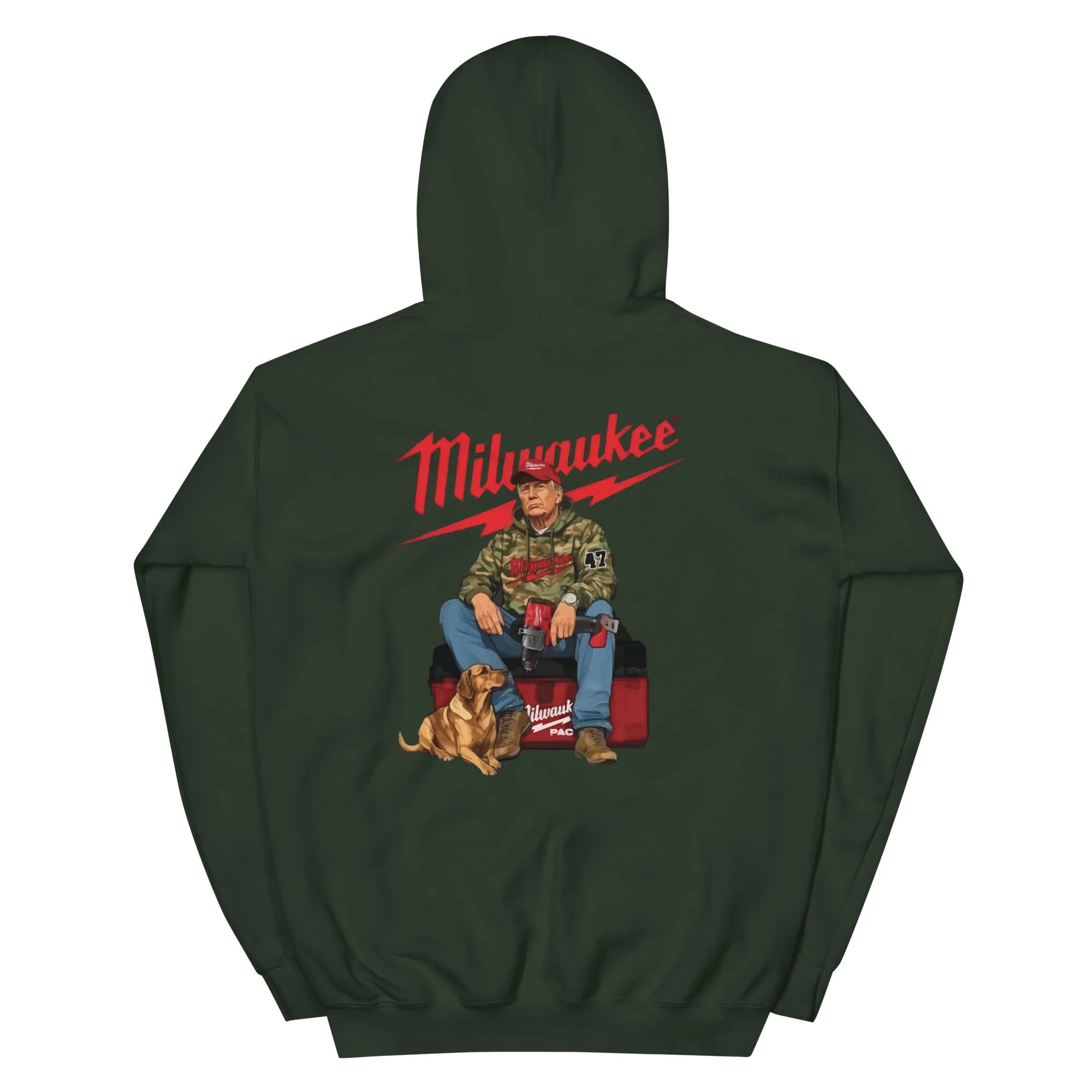 Milwaukee Trump Camo Hoodie Dog Hunt Sweater Shirt Full Hand Drill Tool
