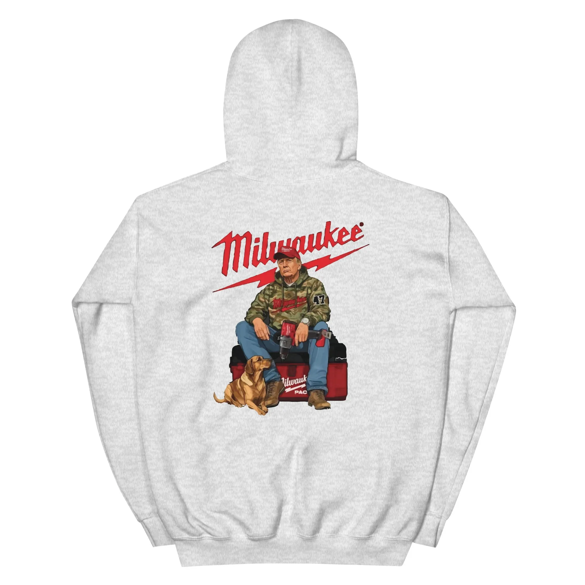 Milwaukee Trump Camo Hoodie Dog Hunt Sweater Shirt Full Hand Drill Tool