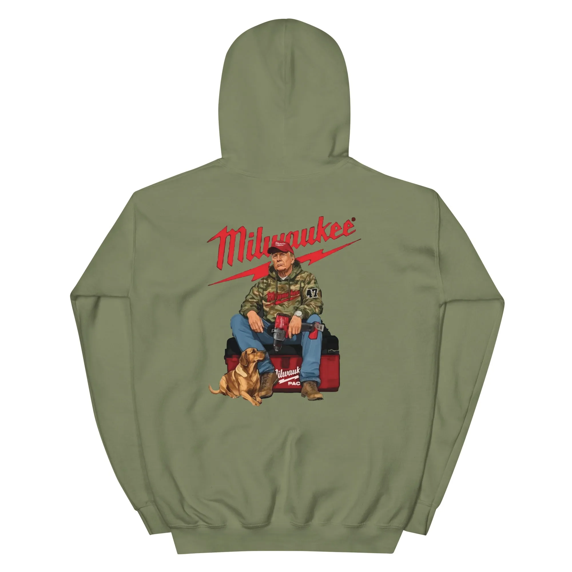 Milwaukee Trump Camo Hoodie Dog Hunt Sweater Shirt Full Hand Drill Tool