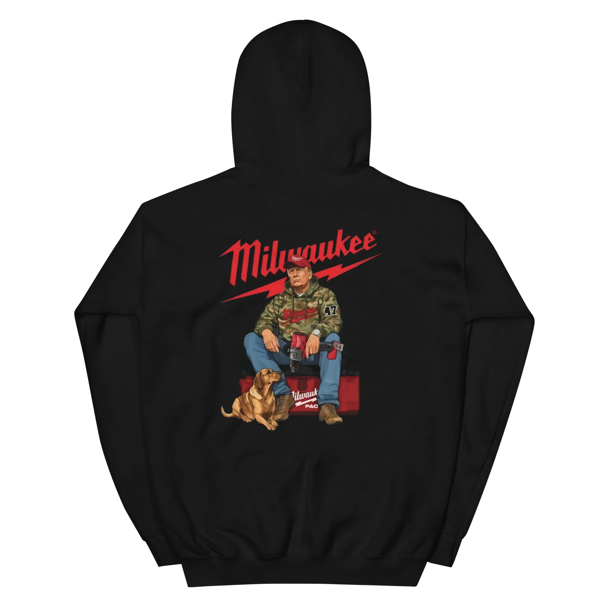 Milwaukee Trump Camo Hoodie Dog Hunt Sweater Shirt Full Hand Drill Tool