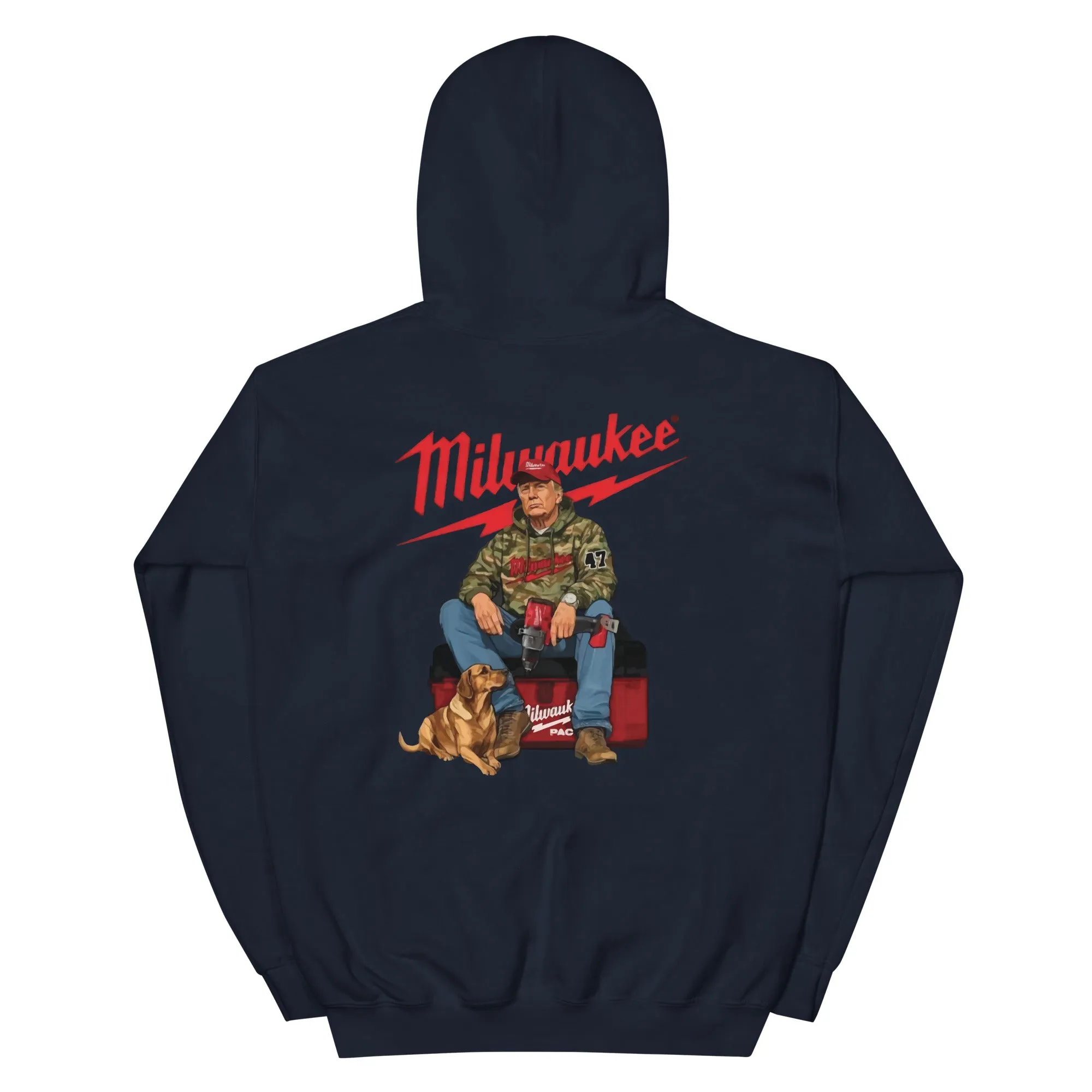 Milwaukee Trump Camo Hoodie Dog Hunt Sweater Shirt Full Hand Drill Tool
