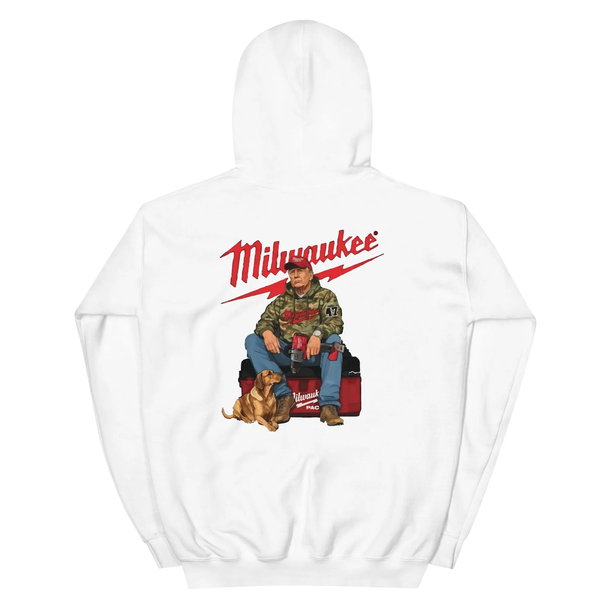 Milwaukee Trump Camo Hoodie Dog Hunt Sweater Shirt Full Hand Drill Tool