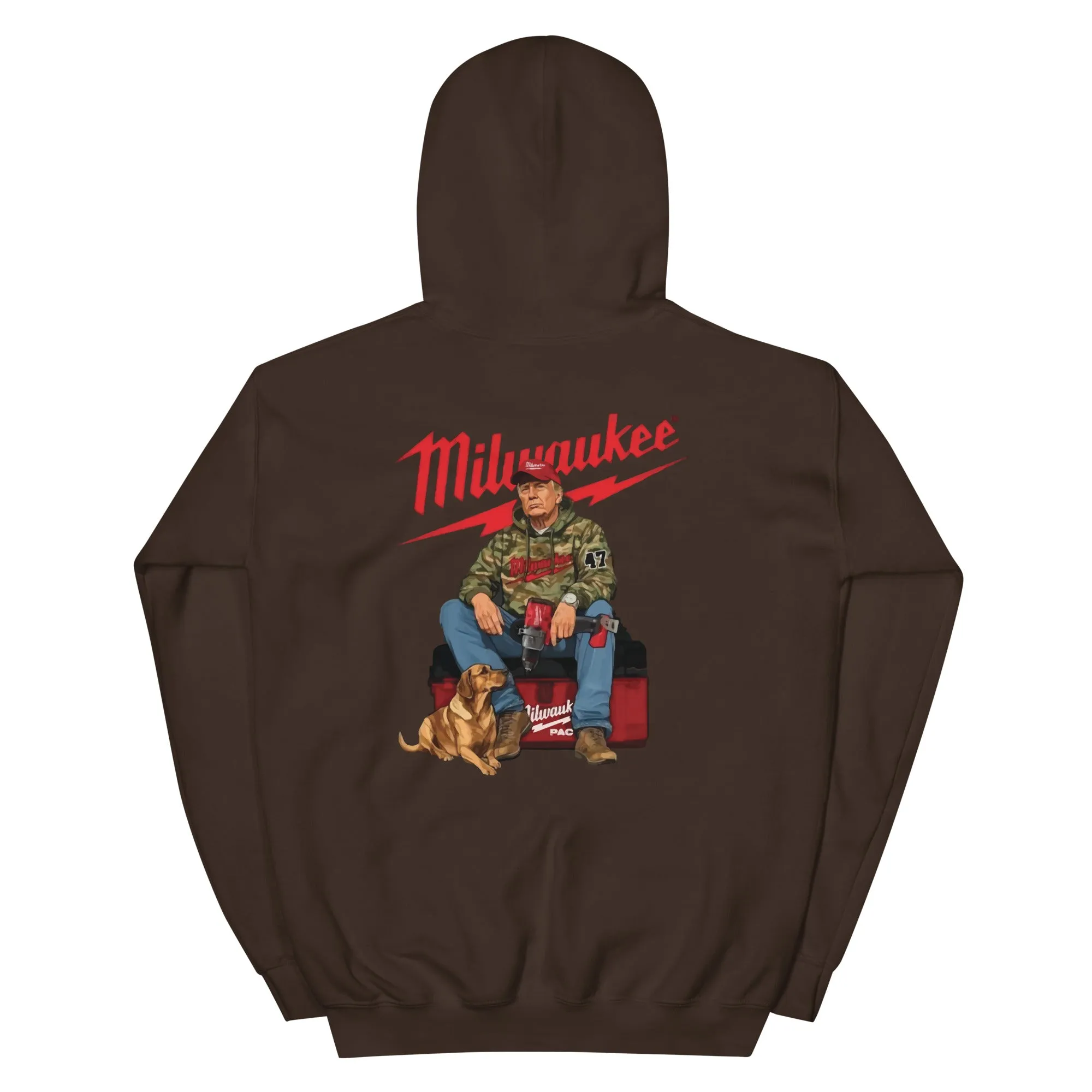 Milwaukee Trump Camo Hoodie Dog Hunt Sweater Shirt Full Hand Drill Tool