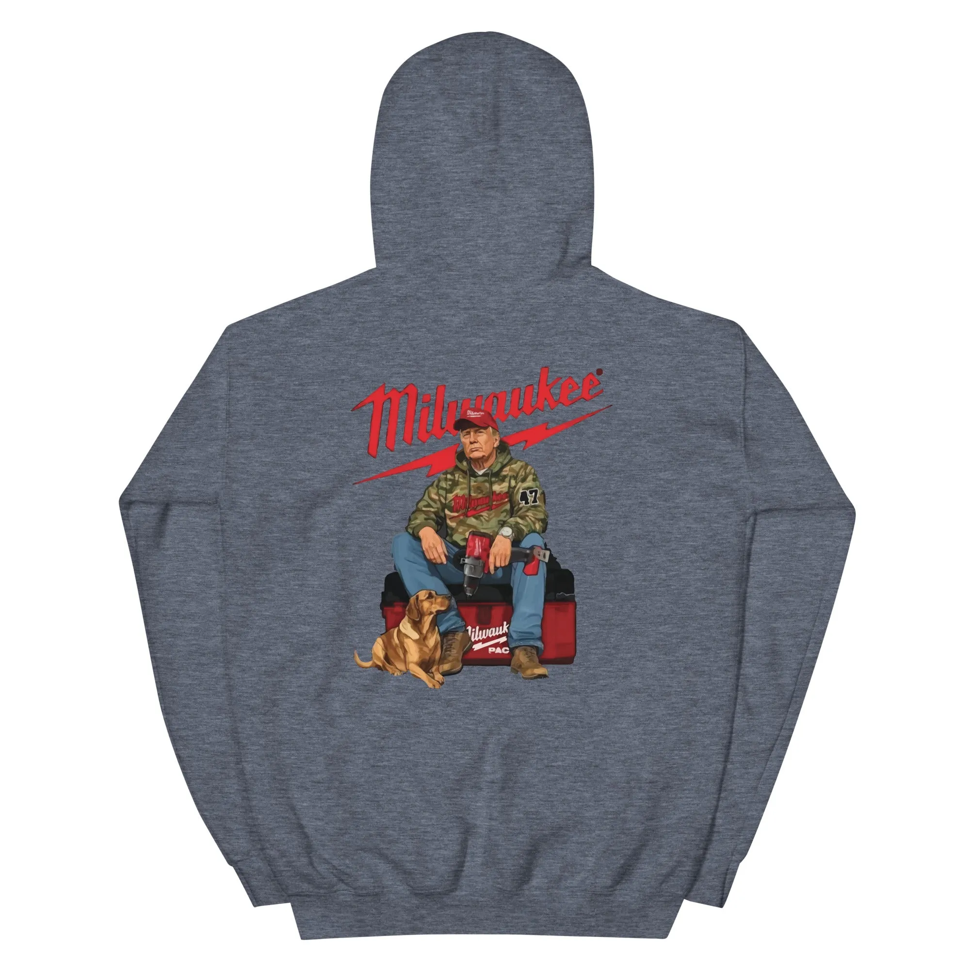 Milwaukee Trump Camo Hoodie Dog Hunt Sweater Shirt Full Hand Drill Tool