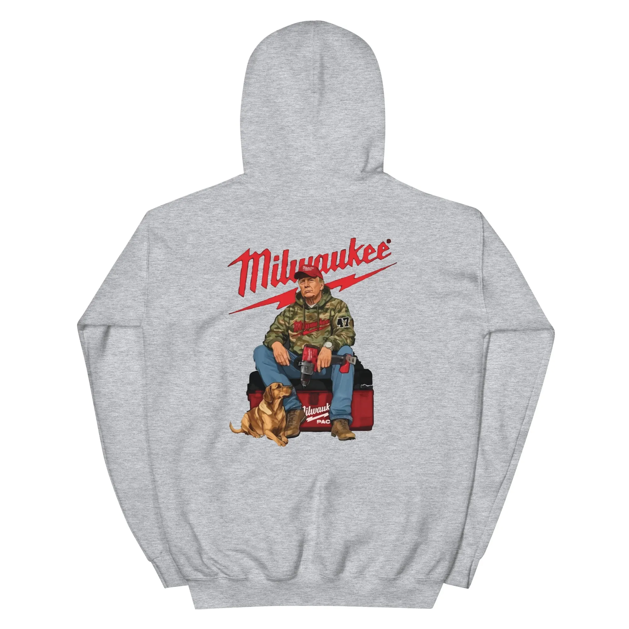 Milwaukee Trump Camo Hoodie Dog Hunt Sweater Shirt Full Hand Drill Tool