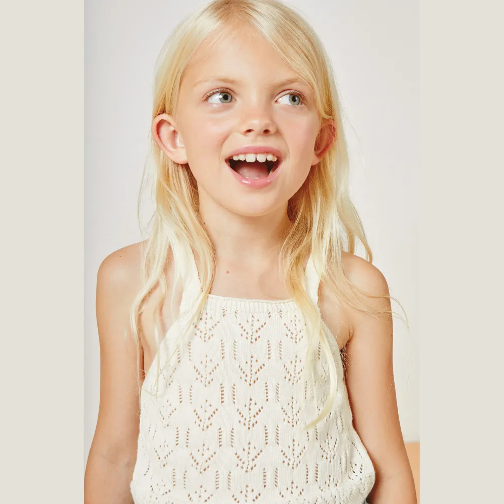 Mipounet Ines Cotton Openwork Top, Ecru