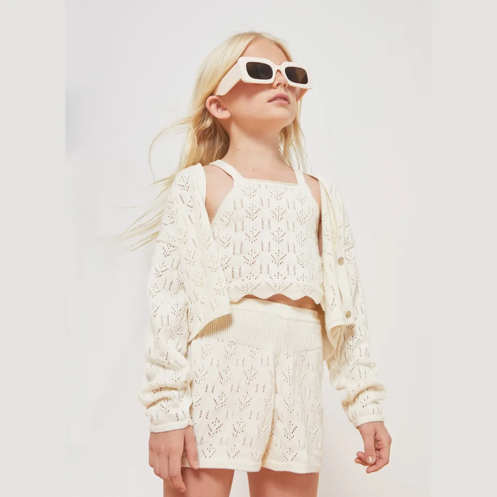 Mipounet Ines Cotton Openwork Top, Ecru