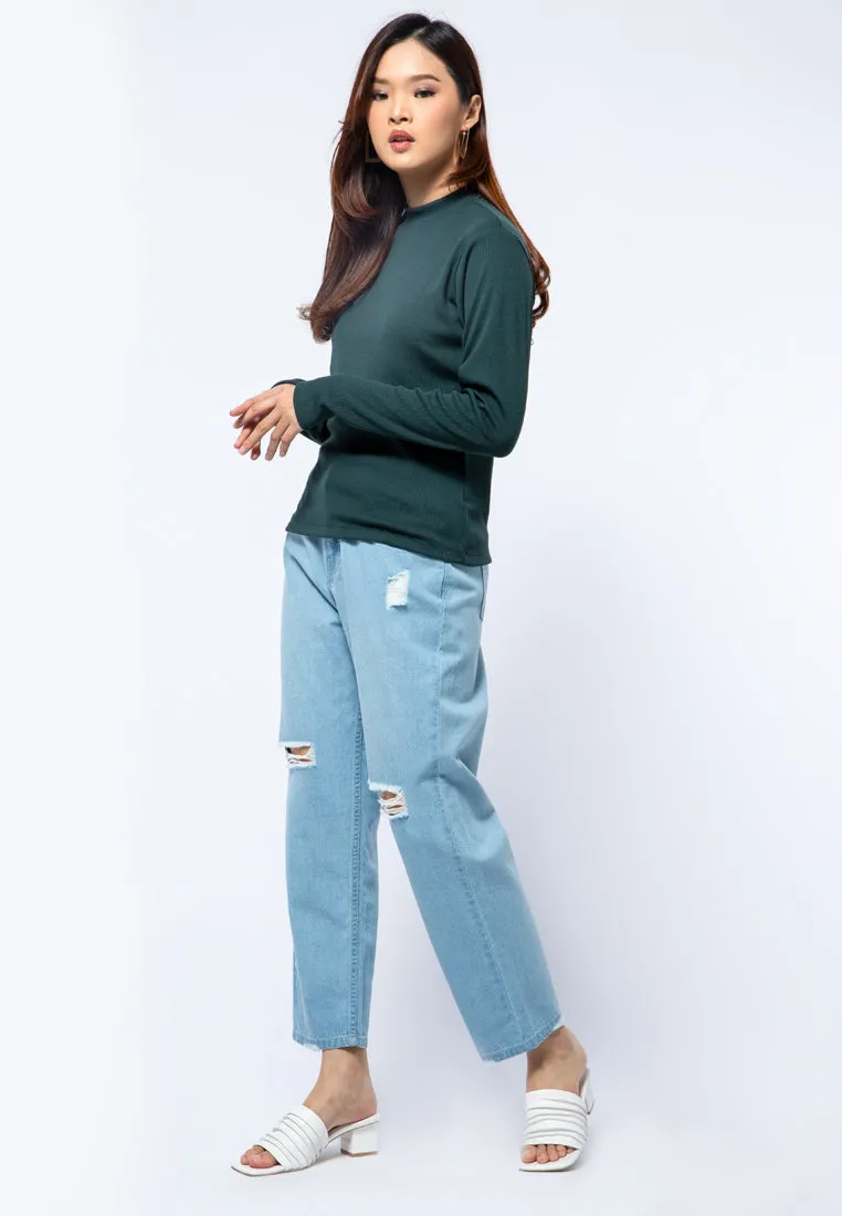 Mock Neck Long Sleeve T-shirt Dark Forest