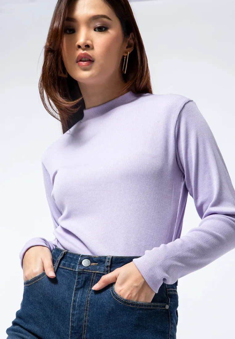 Mock Neck Long Sleeve T-shirt Lavender