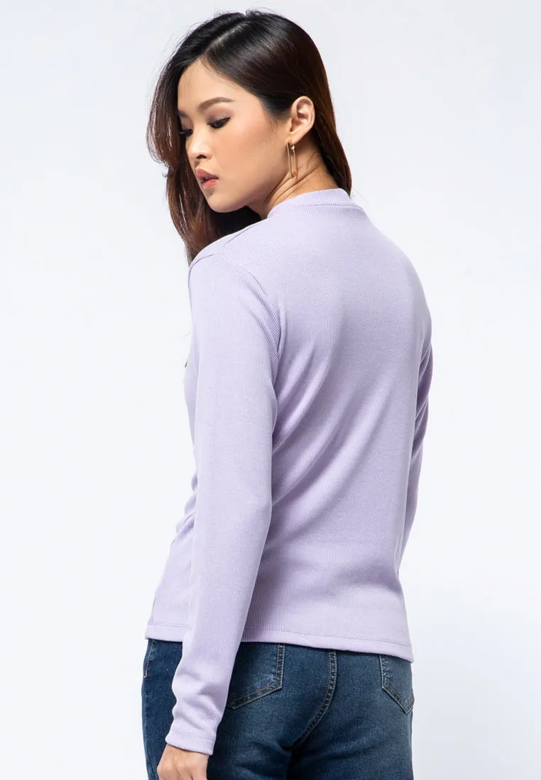 Mock Neck Long Sleeve T-shirt Lavender