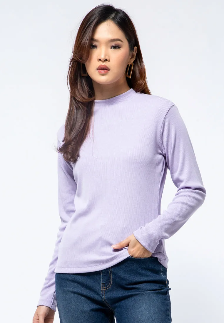 Mock Neck Long Sleeve T-shirt Lavender