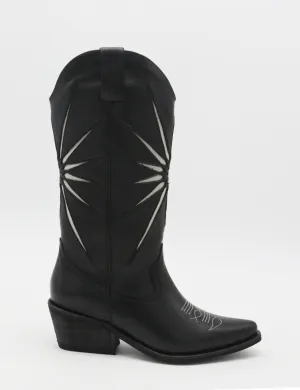 Moonrise western cowboy boots in black leather womens shoes
