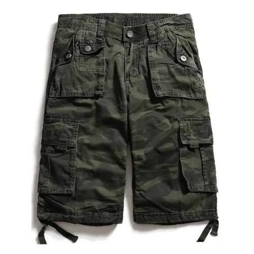 Multi Pockets Zip Fly Camouflage Cargo Shorts - Army Green 38
