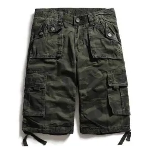 Multi Pockets Zip Fly Camouflage Cargo Shorts - Army Green 38