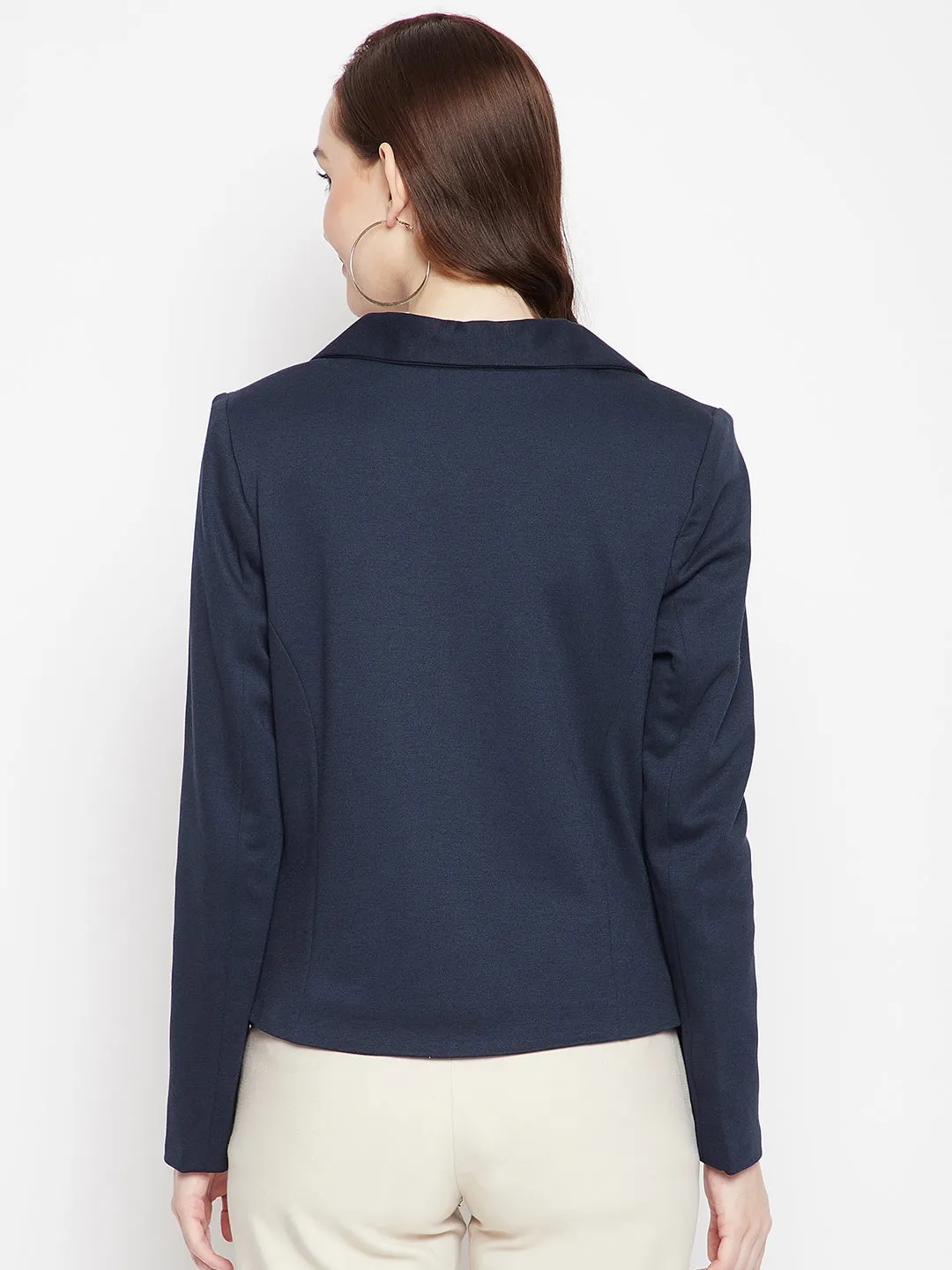 Navy Blue Notched Lapel Blazer