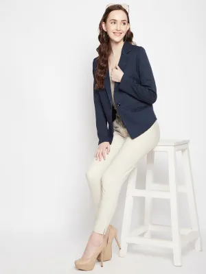 Navy Blue Notched Lapel Blazer