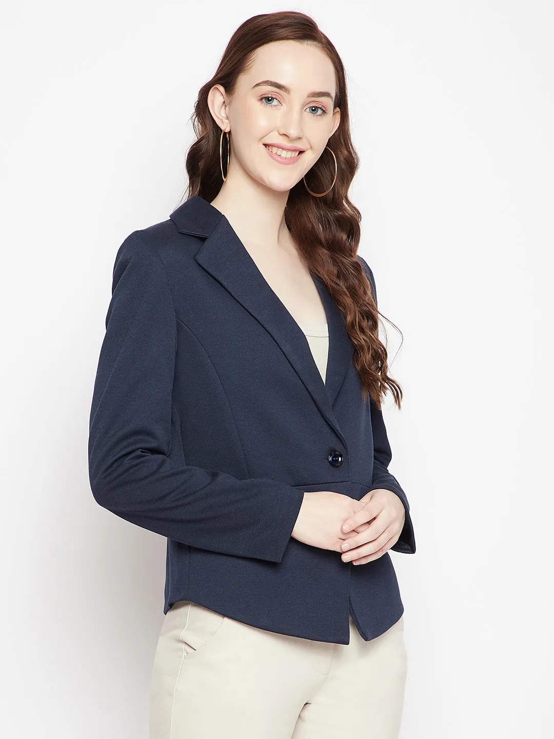 Navy Blue Notched Lapel Blazer