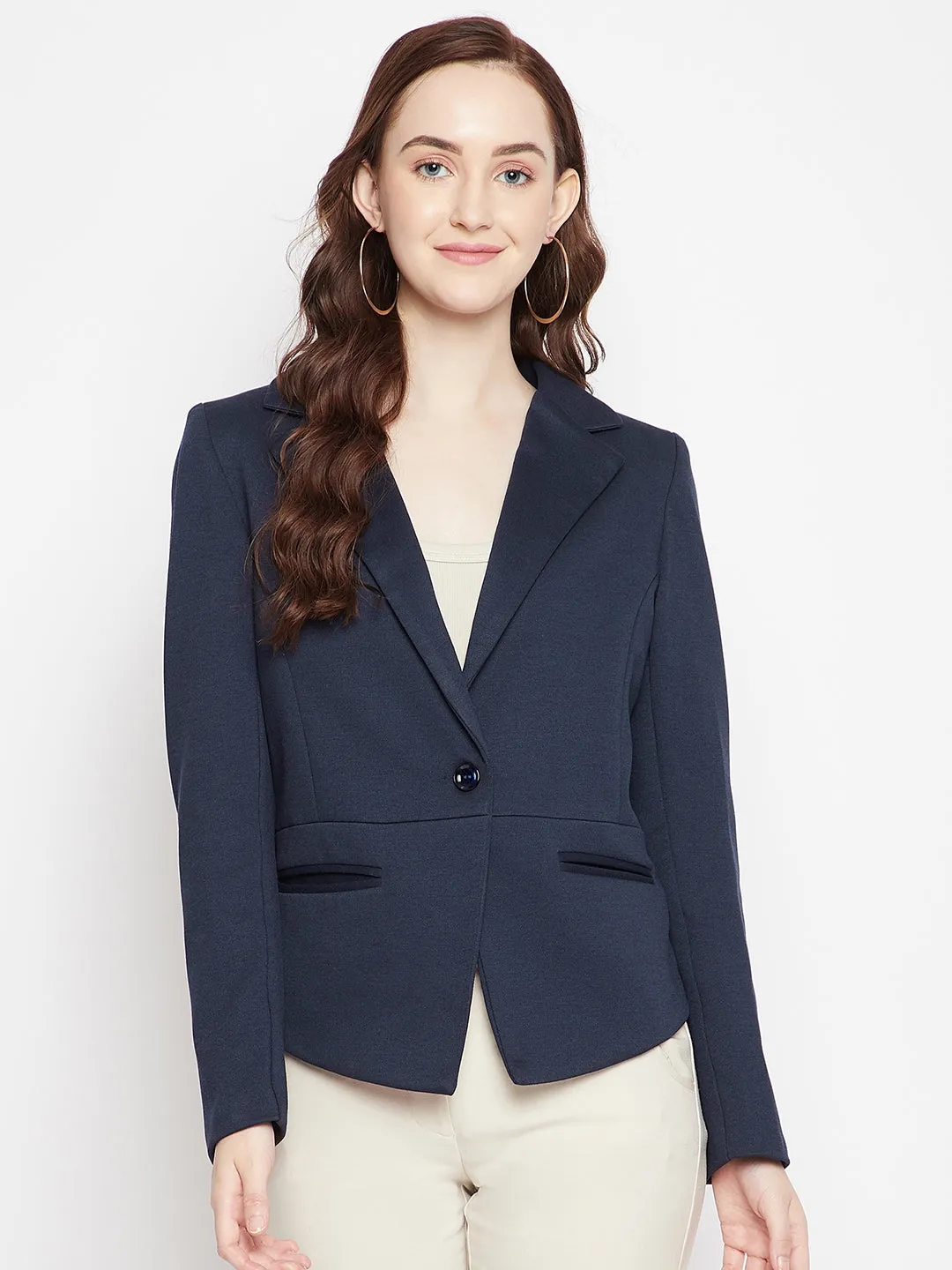 Navy Blue Notched Lapel Blazer