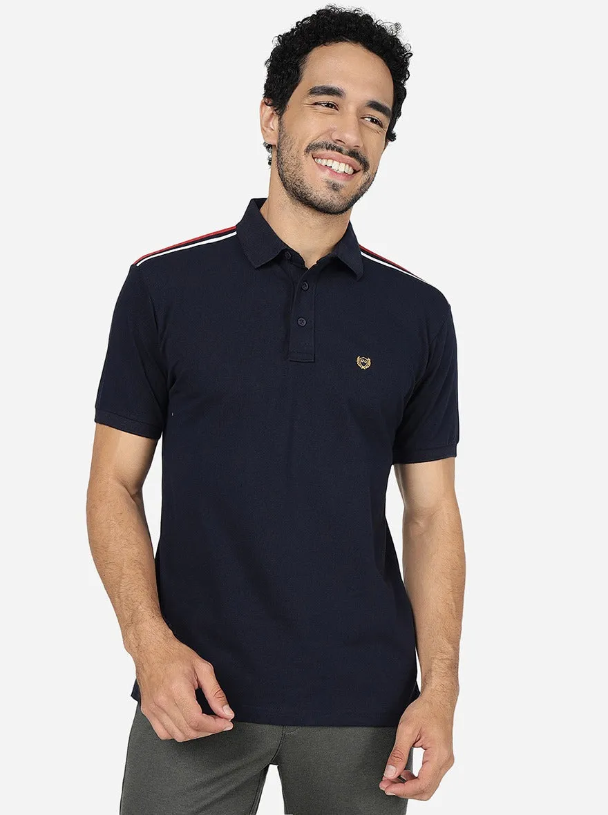 Navy Blue Solid Slim Fit Polo T-Shirt | JadeBlue