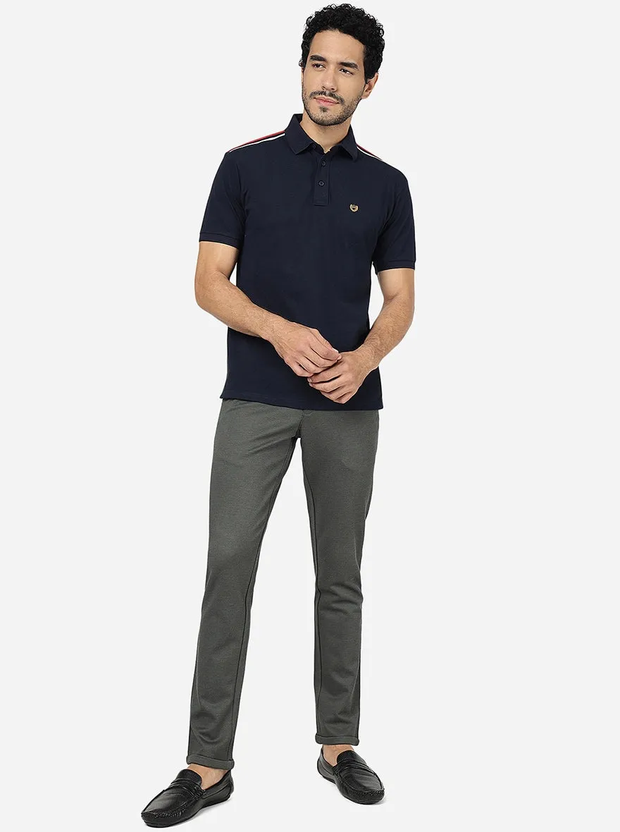 Navy Blue Solid Slim Fit Polo T-Shirt | JadeBlue