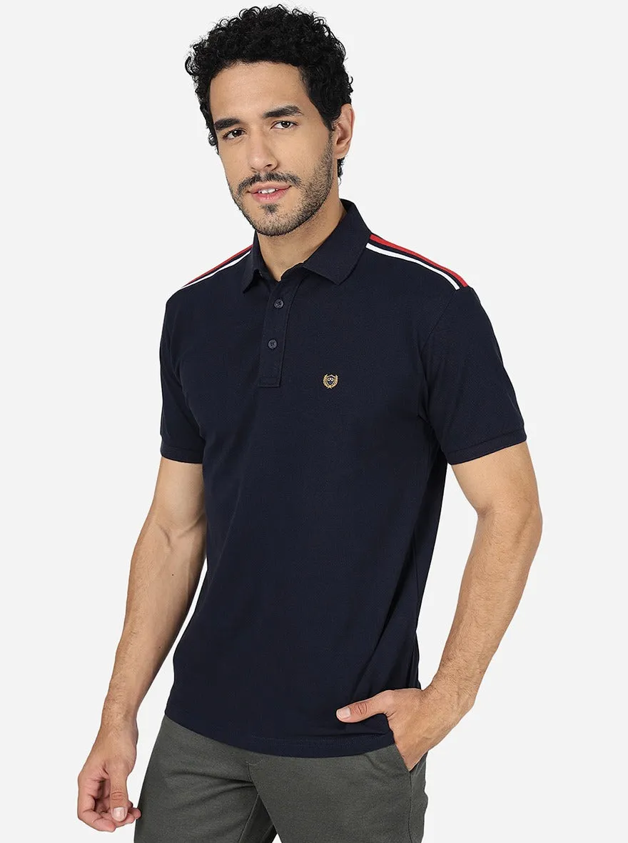 Navy Blue Solid Slim Fit Polo T-Shirt | JadeBlue
