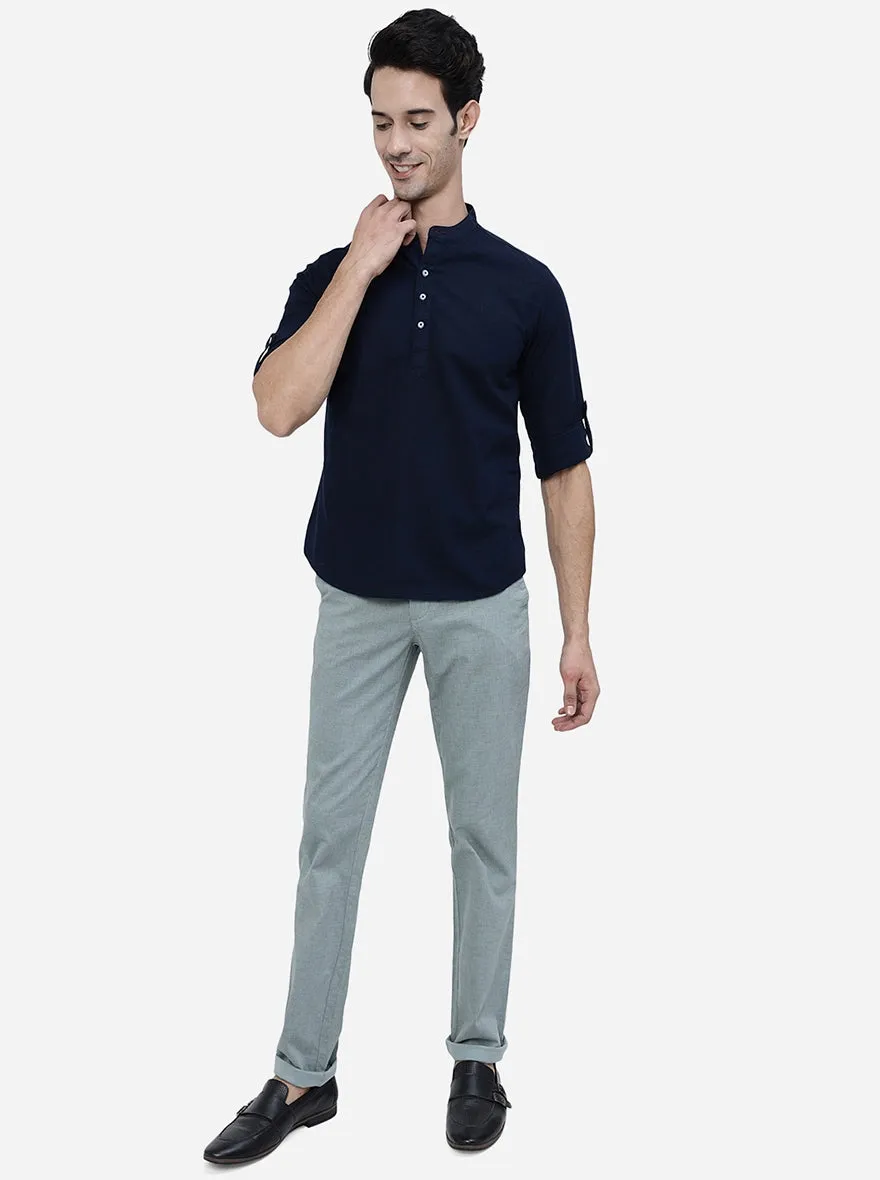 Navy Blue Solid Slim Fit Semi Casual Shirt | Greenfibre