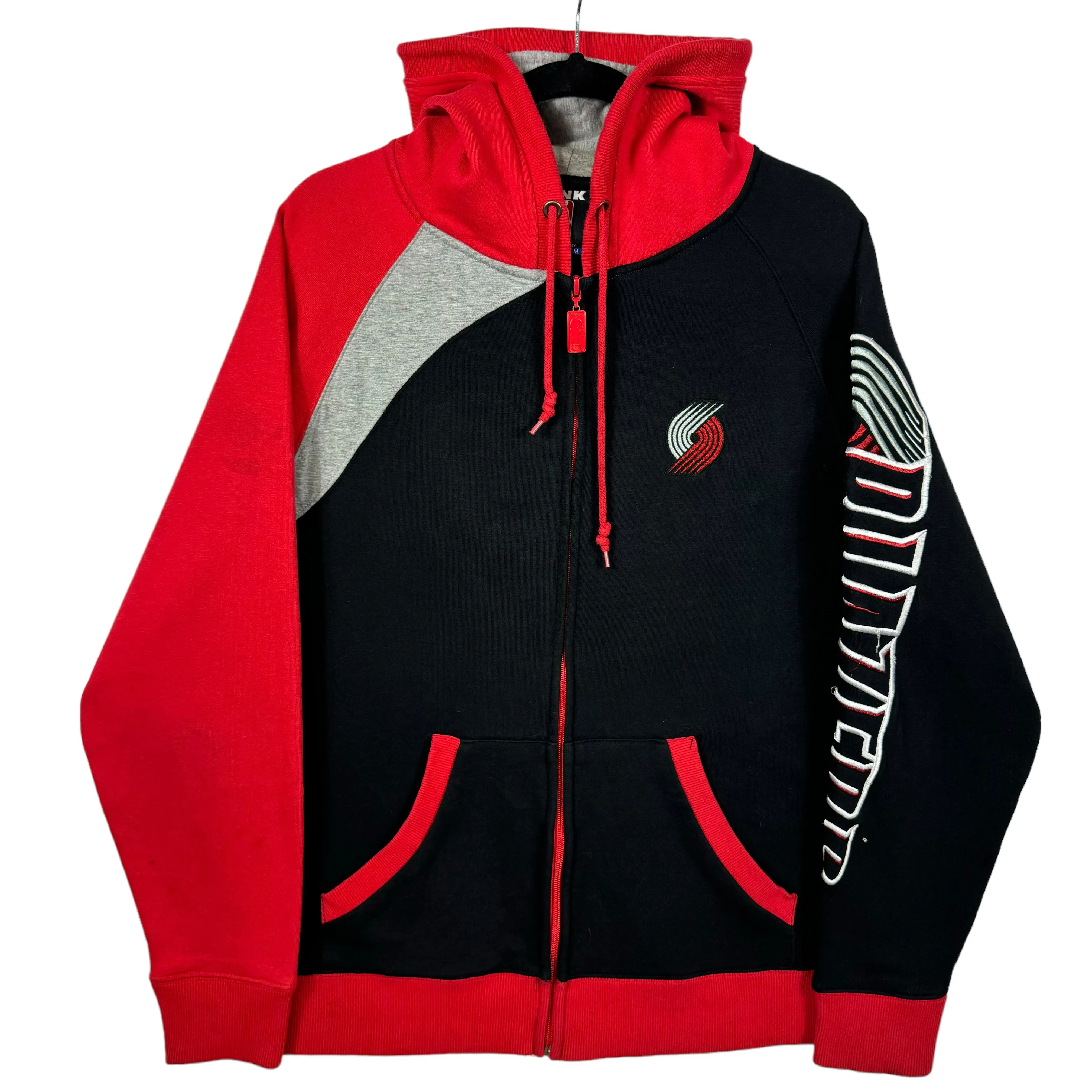 NBA Portland Trail Blazers Red Black & Grey Full Zip Cotton Hoodie Size M