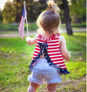 NEW AnnLoren -  6-12 months 4th of July Swing Tank Top Ruffle trim and Bow