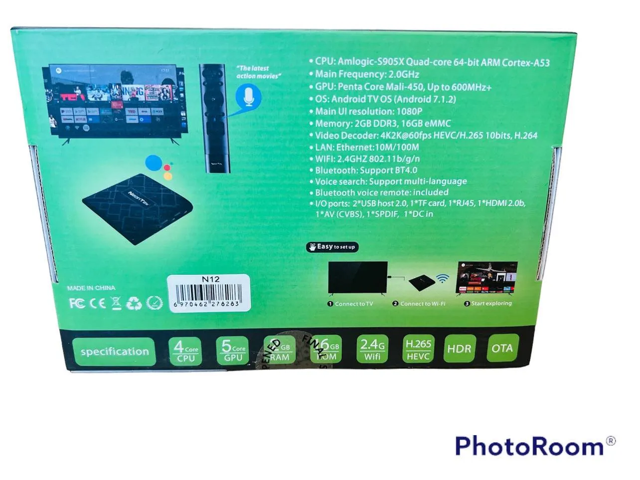 New in box! Neontek N12 Android Smart TV Box with voice search (Android nougat, wifi, RJ45, bluetooth voice remote, play store,2GB ram, 16GB rom)