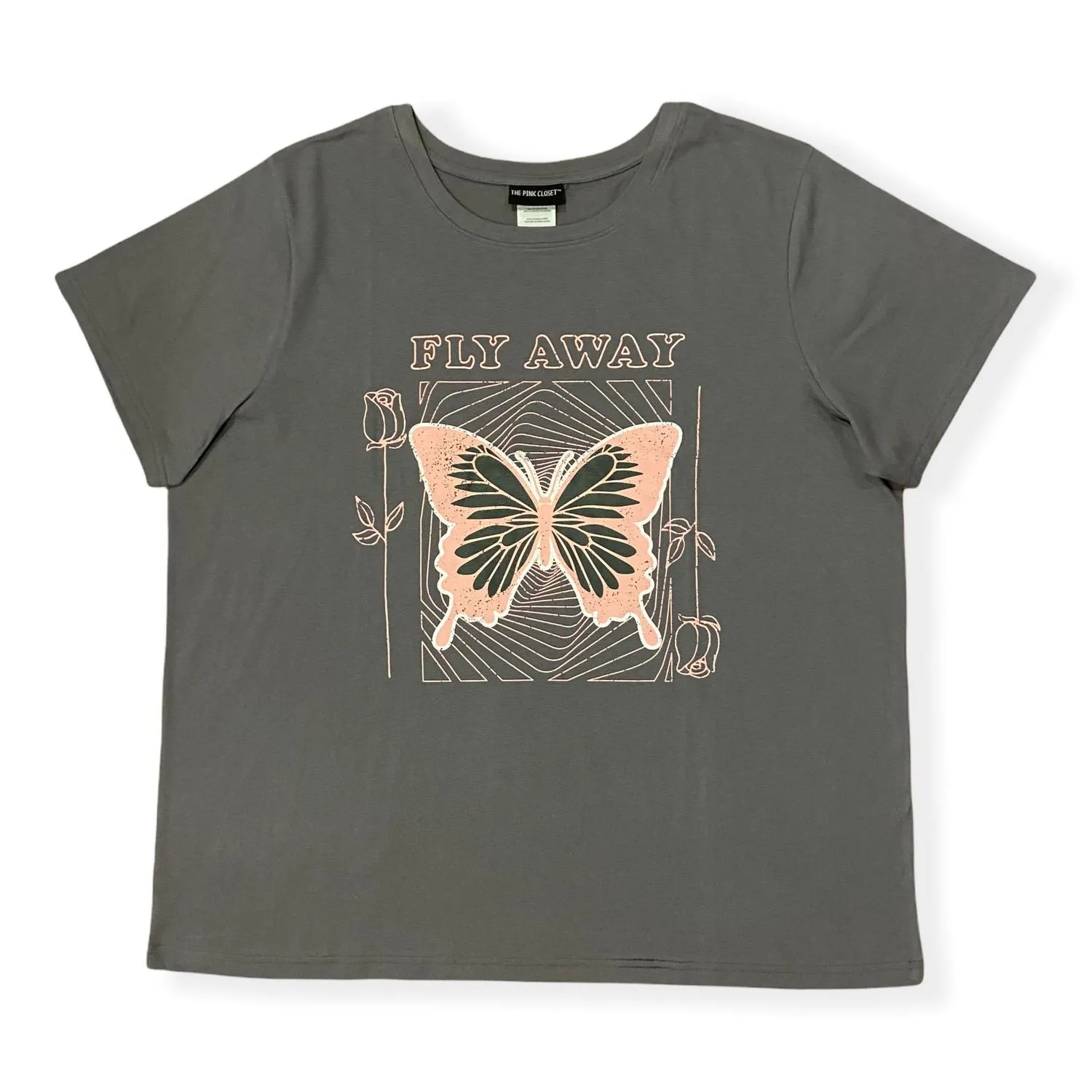 New Ladie`s plus size short sleeve straight hem T-shirt, Grey, Sz 3X