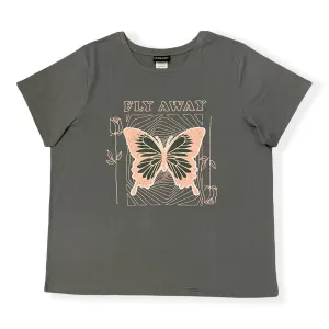 New Ladie`s plus size short sleeve straight hem T-shirt, Grey, Sz 3X