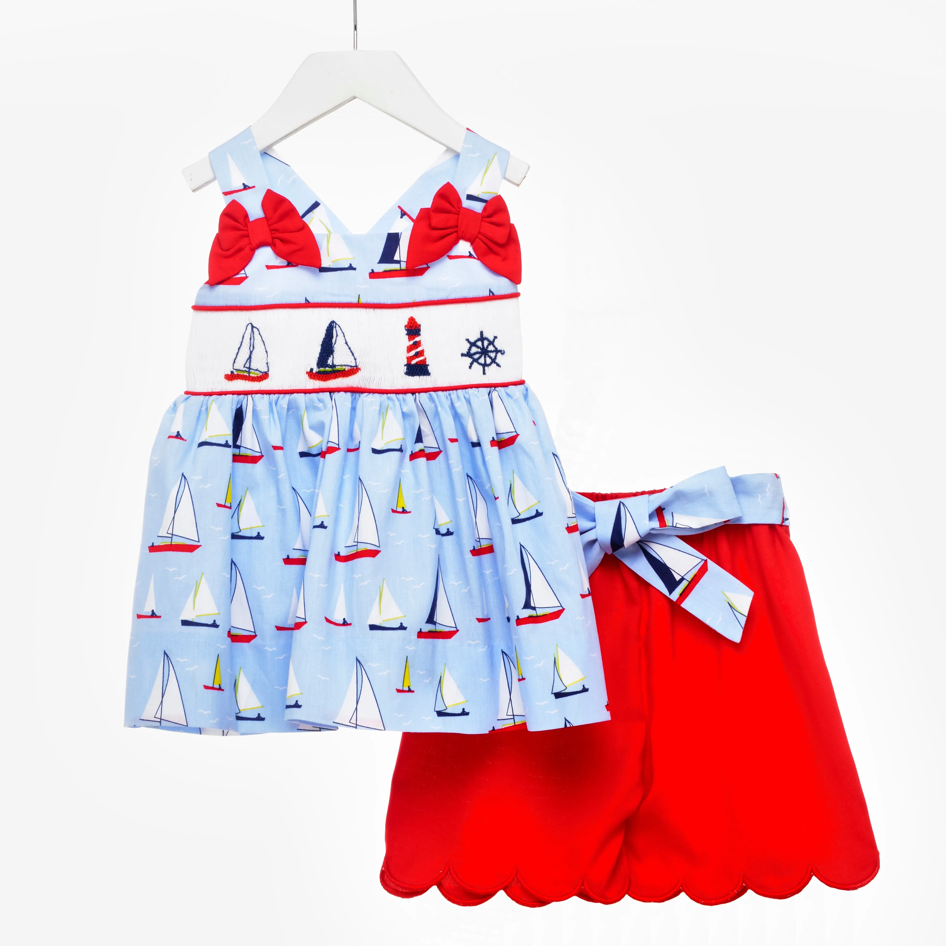 Ocean Baby Girls Two Piece Nautical Themed Smocked Set (3M-8Y)