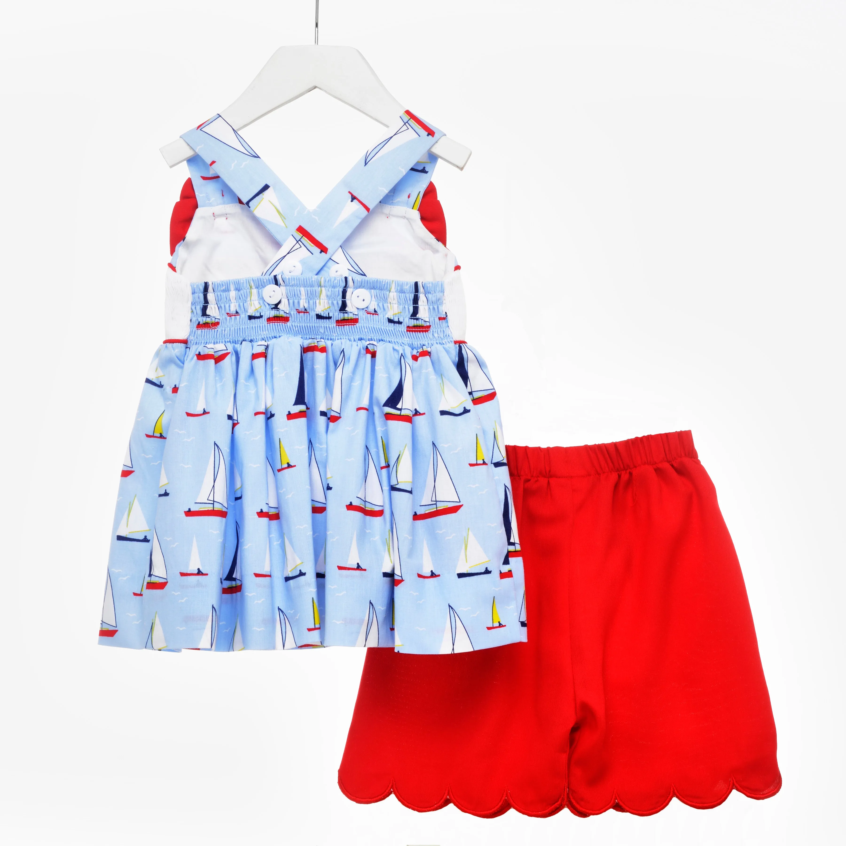 Ocean Baby Girls Two Piece Nautical Themed Smocked Set (3M-8Y)