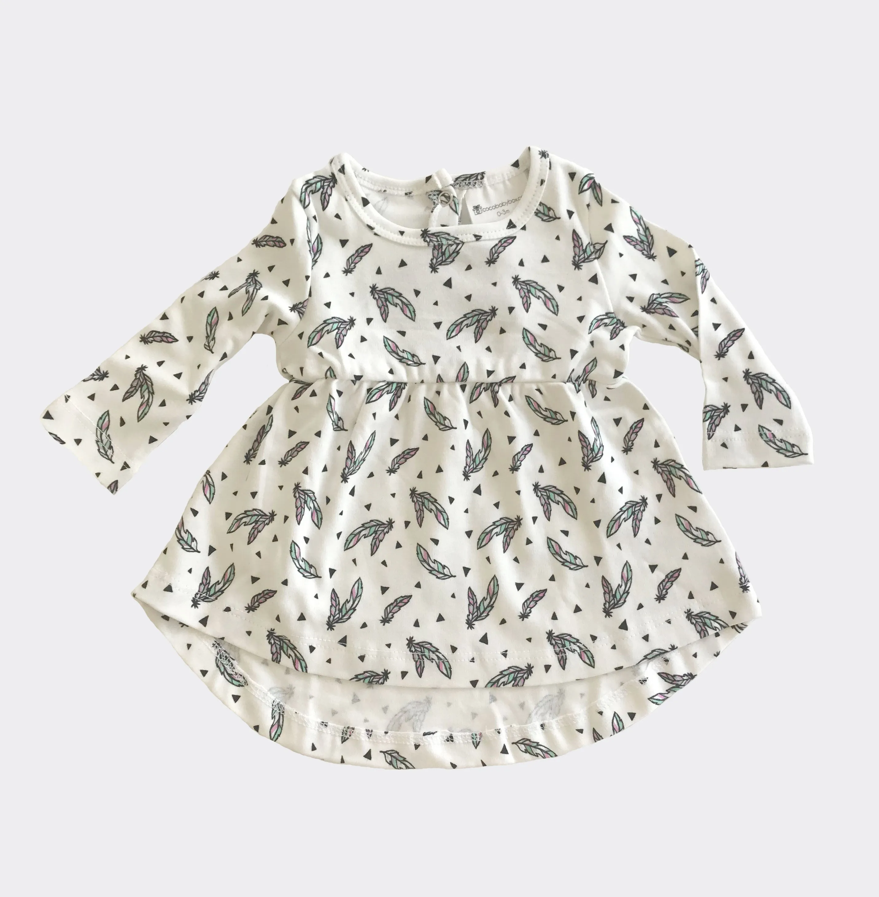 Organic Baby Clothes 3 Piece Set | Wild Child Feather Print | Dress | Tshirt | Leggings